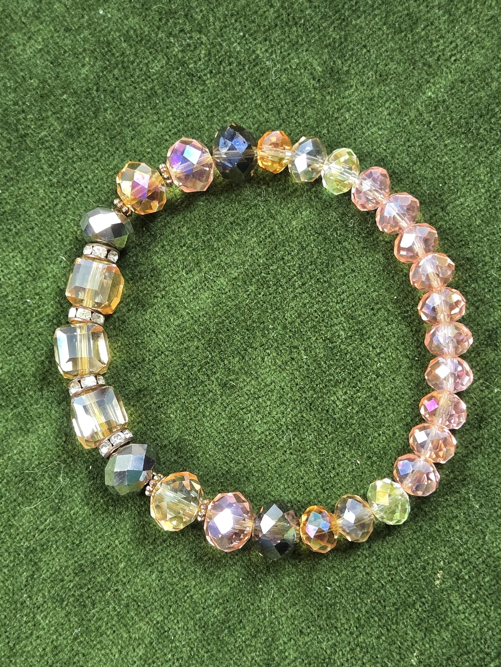 Ali-Khan NY Faceted Crystal Stretch Bracelet in Pink & Gold - Picture 2 of 6